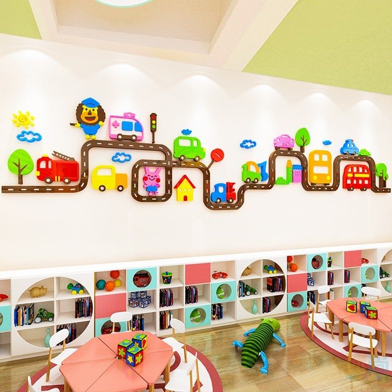  Tranh mica EPeBen dán tường nổi 3d hình xe cộ ô tô đường xá giao thông, xây dựng, decor trang trí phòng cho bé, mầm non 