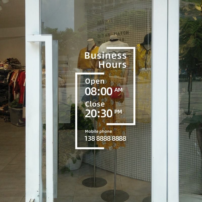  Chữ mica giờ làm việc, logo theo yêu cầu (chữ dán nổi) welcome trang trí cửa kính ra vào, cửa hàng,quán ăn,kinh doanh 