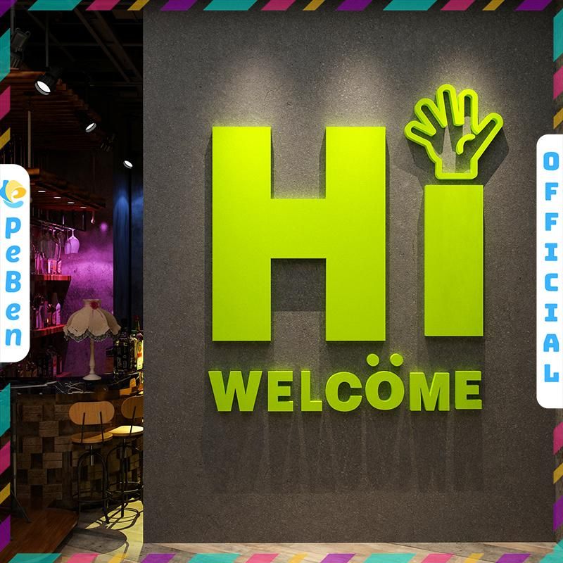  Tranh mica EPeBen dán tường nổi 3d hình Hi WelCome decor trang trí Dán Cửa Kính, Cửa Hàng 