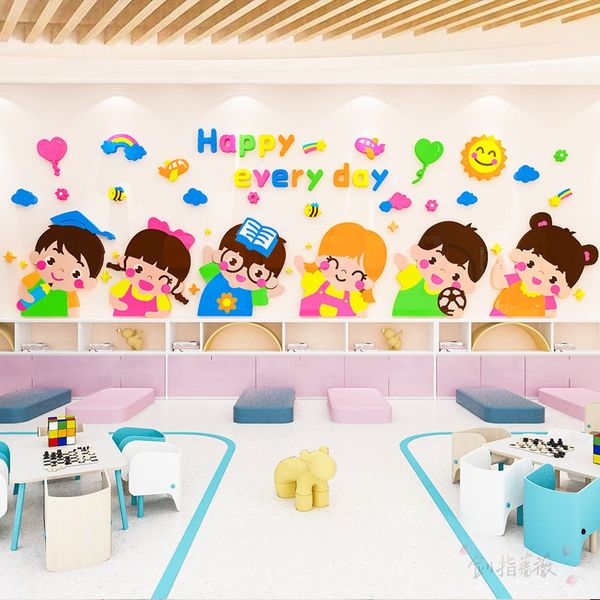  Tranh mica EPeBen dán tường nổi 3d hình lớp học của bé vui vẻ mỗi ngày, Happy everyday trang trí phòng cho bé, mầm non 