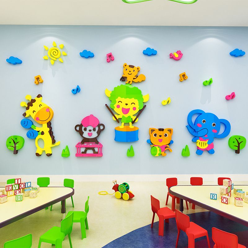  Tranh mica EPeBen dán tường nổi 3d hình ban nhạc của các con vật, decor trang trí phòng cho bé, mầm non, mẫu giáo 