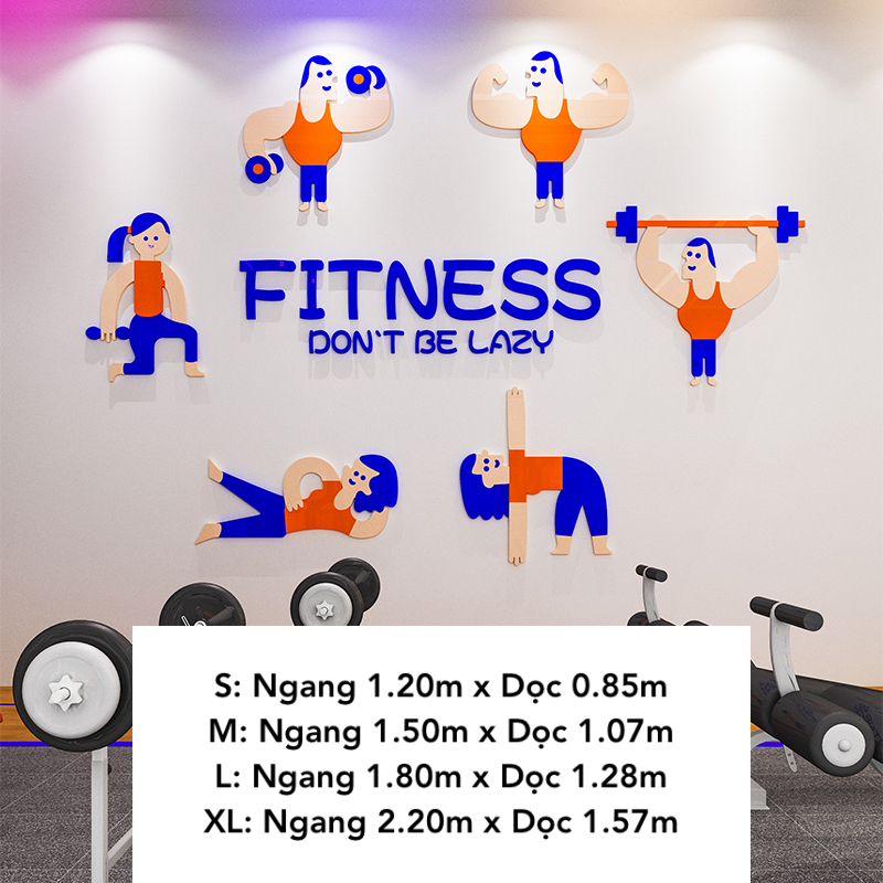  Tranh mica EPeBen dán tường nổi 3d hình Fitness don't be lazy nam nữ các động tác decor trang trí Phòng Tập Gym 