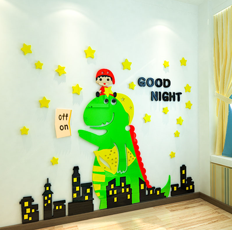  Tranh mica EPeBen dán tường nổi 3d hình khủng long chúc bé ngủ ngon decor trang trí mầm non, phòng cho bé 