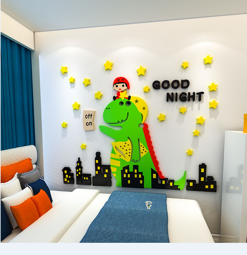  Tranh mica EPeBen dán tường nổi 3d hình khủng long chúc bé ngủ ngon decor trang trí mầm non, phòng cho bé 