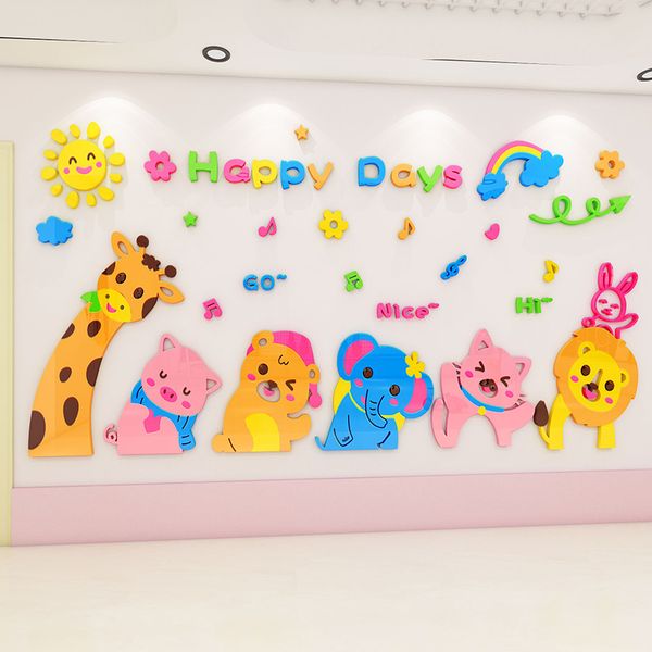  Tranh mica EPeBen dán tường nổi 3d hình Động vật sở thú happy day nghiêng đầu decor trang trí nhà trẻ, phòng cho bé 