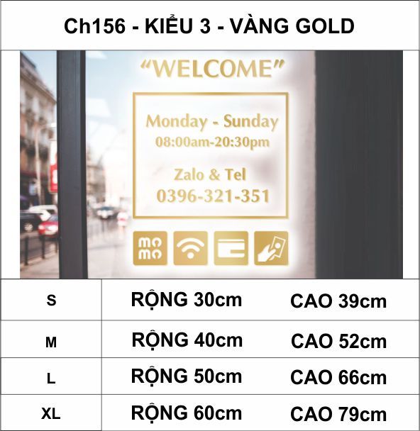  Chữ mica giờ làm việc, logo theo yêu cầu (chữ dán nổi) welcome trang trí cửa kính ra vào, cửa hàng,quán ăn,kinh doanh 