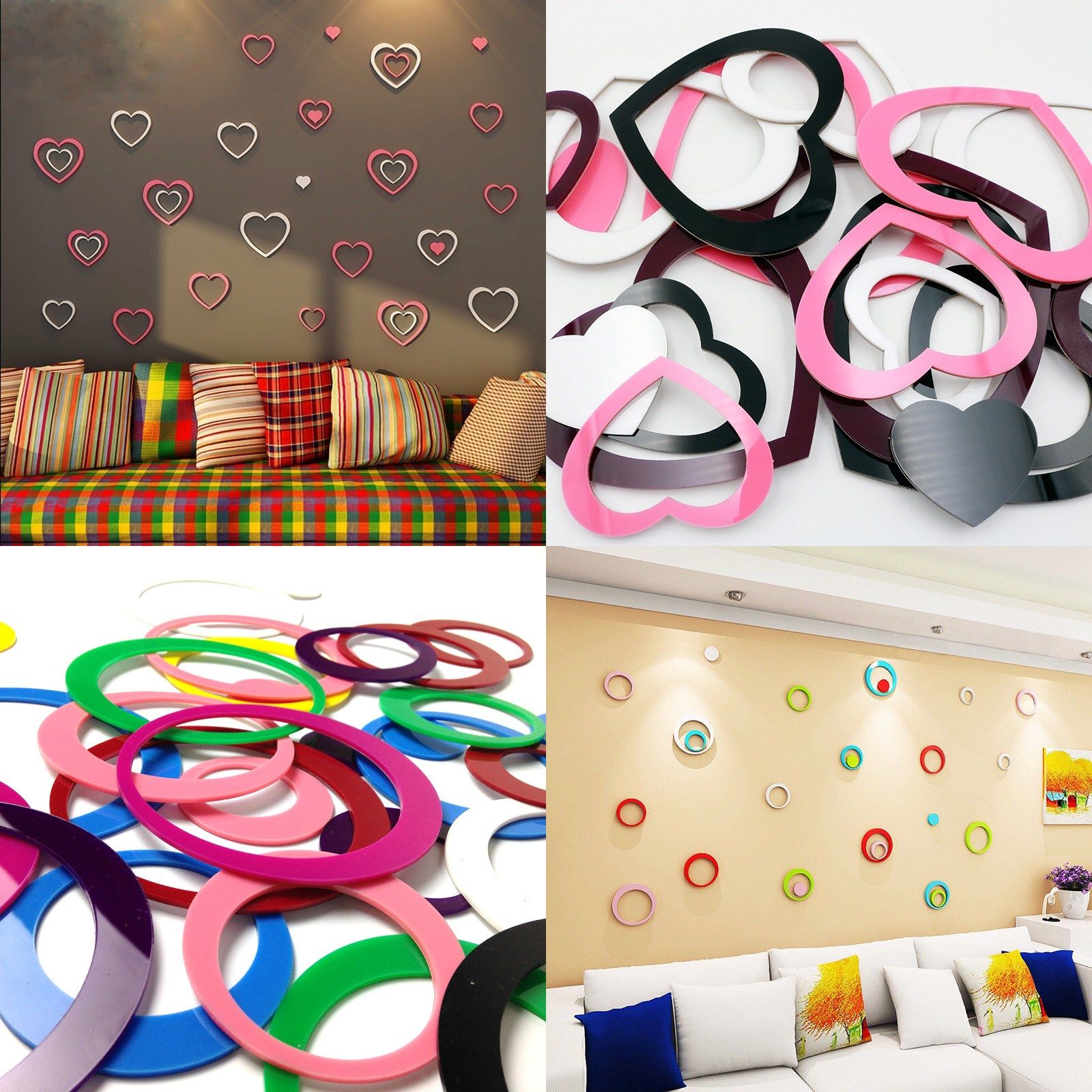  Tranh mica EPeBen dán tường nổi 3d hình hình tròn, trái tim, decor trang trí tường nhà, phòng khách, cửa hàng, quán café 