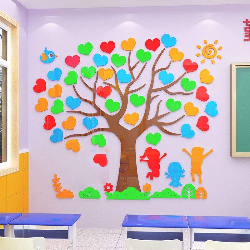  Tranh mica EPeBen dán tường nổi 3d hình Cây trái tim Dán Điều Ước decor trang trí Lớp tiểu học, Mầm Non cho bé 