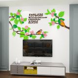  Tranh mica EPeBen dán tường nổi 3d hình Chim đậu cành hoa décor, trang trí Phòng Ngủ, Phòng Khách, Phòng Bếp 