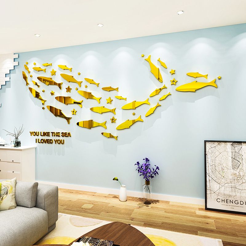  Tranh mica EPeBen dán tường nổi 3d Hình đàn cá decor trang trí Phòng khách, Phòng bếp, Phòng làm việc, Phòng tắm 