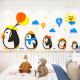 Tranh mica EPeBen dán tường nổi 3d hình Đàn Chim Cánh Cụt bóng bay decor trang trí Mầm Non, Mẫu Giáo, cầu thang 