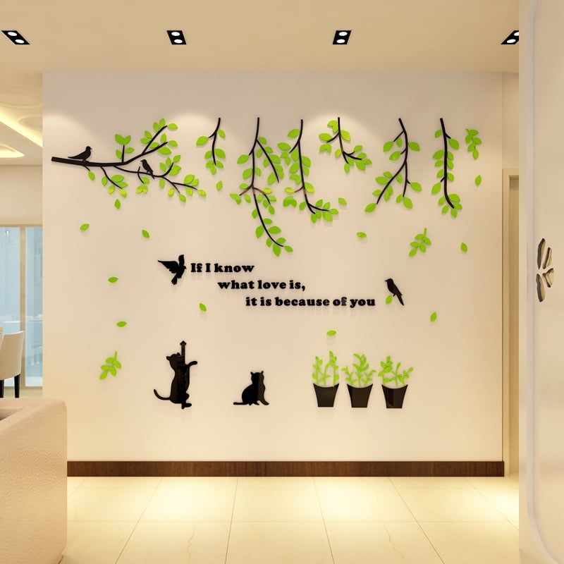  Tranh mica EPeBen dán tường nổi 3d hình Mèo Chơi Trong Vườn Cây if I know decor trang trí Nhà Cửa, Phòng Bếp 