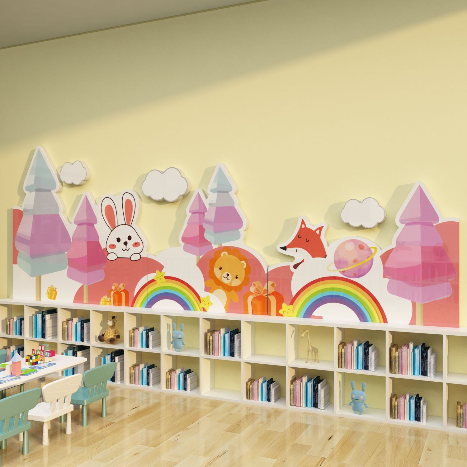  Tranh Fomex EPeBen dán tường nổi 3d Hình Khu vườn cầu vồng decor trang trí Phòng cho bé, Phòng Học, Mẫu giáo 