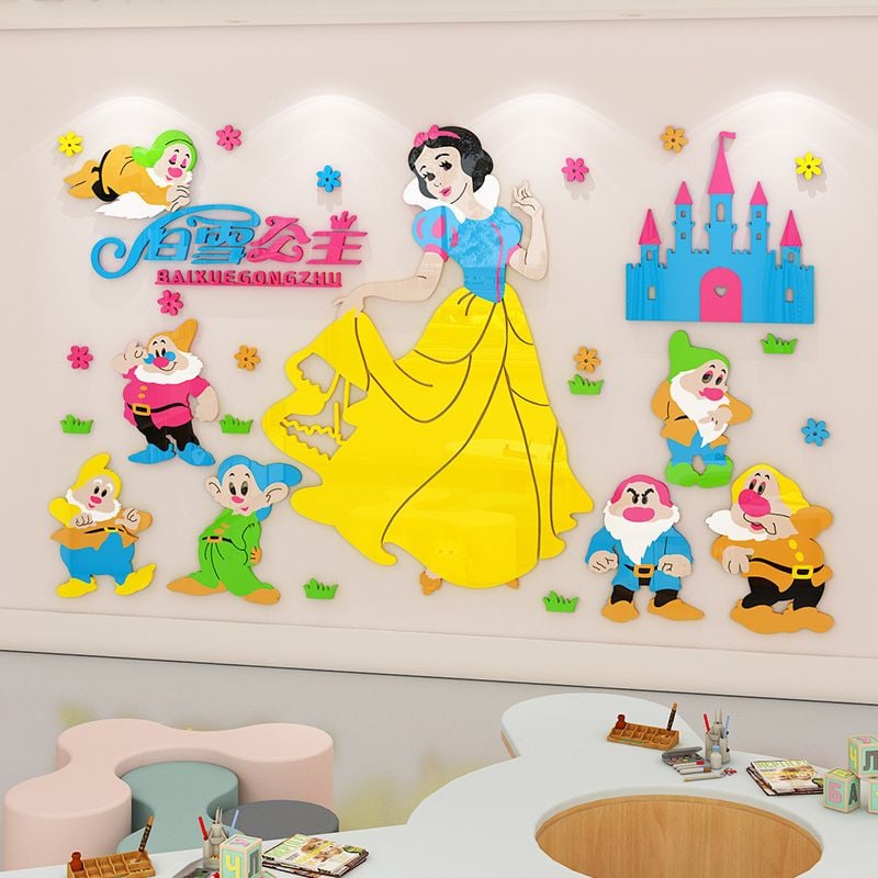  Nháp PCB311 - Tranh mica EPeBen dán tường nổi 3d hình Nàng Bạch Tuyết và 7 chú lùn decor trang trí phòng cho bé, mầm non, mẫu giáo 