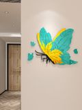  Tranh mica nổi 3d dán tường Con Bướm xanh vàng tráng gương trang trí Phòng Khách, Phòng Bếp - EPeBen 
