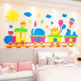  Tranh mica EPeBen dán tường nổi 3d hình tàu hoả cùng động vật decor trang trí Phòng ngủ cho bé, Phòng học lớp Mẫu giáo 