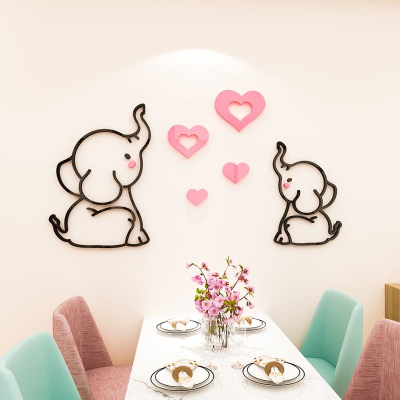  Tranh mica EPeBen dán tường nổi 3d hình dán voi mẹ và voi con đáng yêu decor trang trí Phòng ngủ cho bé, Phòng học 