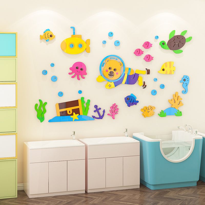  Tranh mica EPeBen dán tường nổi 3d Hình cá heo, kho báu decor trang trí Cửa hàng, Phòng cho bé, Phòng tắm, Mẫu giáo 