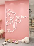  Tranh mica nổi 3d dán tường Mèo sinh hoạt đáng yêu hello trang trí Dán Cửa hàng, Shop Quần Áo, phòng ngủ, trà sữa 