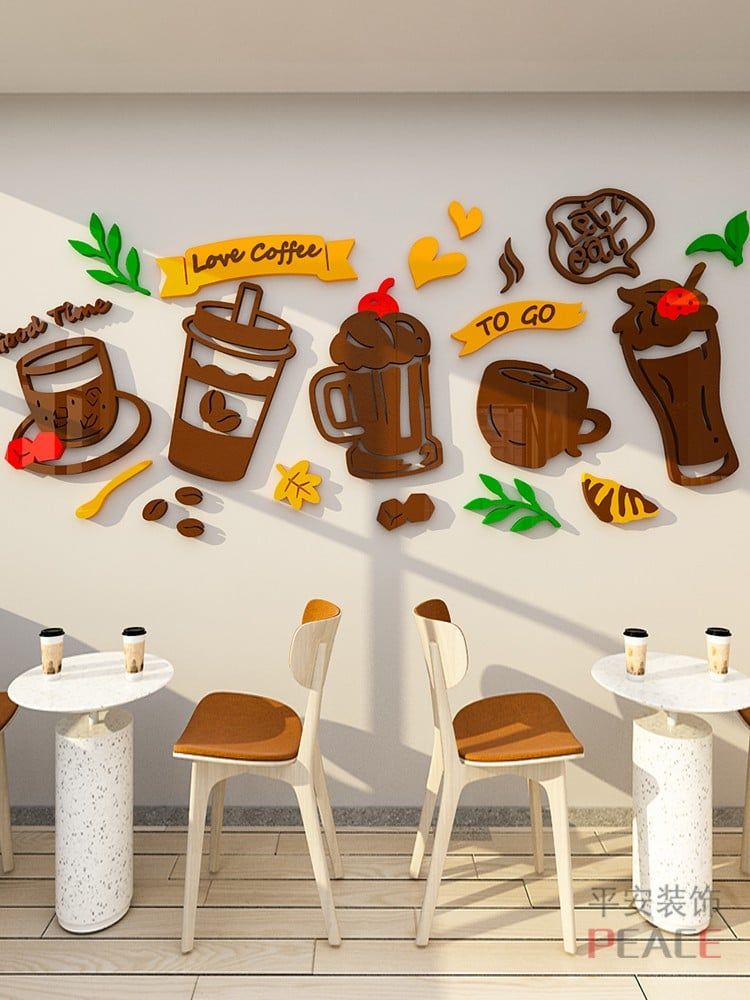  Tranh mica EPeBen dán tường nổi 3d hình coffee time to go take away,mèo, đồ uống décor Quán Cà Phê trang trí Trà Sữa 