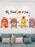  Tranh mica nổi 3d dán tường Các Con Vật chó mèo gà thỏ và Các Bé happy cats animal trang trí Mầm Non, Mẫu Giáo - EPeBen 