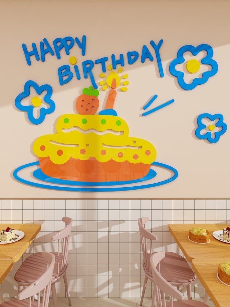  Tranh mica EPeBen dán tường nổi 3d hình Bánh Sinh Nhật decor trang trí Cửa Hàng, Tiệm Bánh 