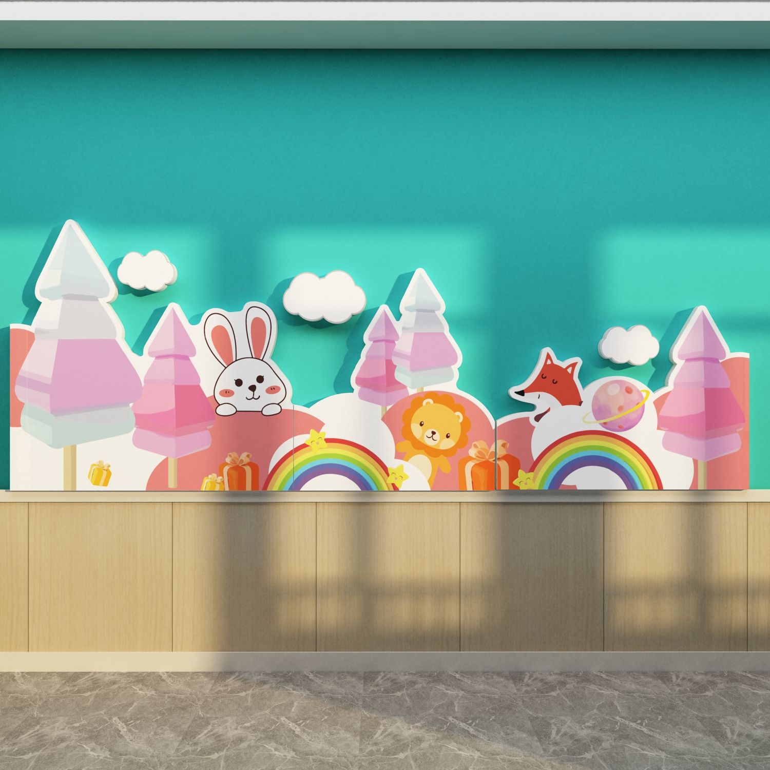  Tranh Fomex EPeBen dán tường nổi 3d Hình Khu vườn cầu vồng decor trang trí Phòng cho bé, Phòng Học, Mẫu giáo 
