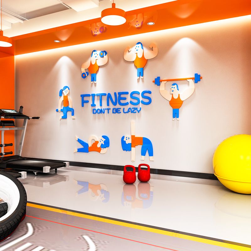  Tranh mica EPeBen dán tường nổi 3d hình Fitness don't be lazy nam nữ các động tác decor trang trí Phòng Tập Gym 