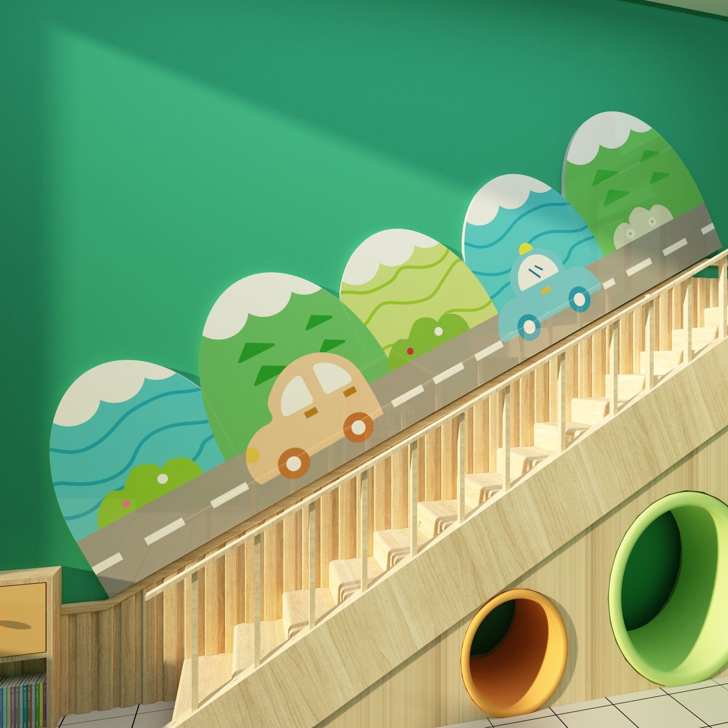  Tranh Fomex EPeBen dán tường nổi 3d Hình Ô tô đi trên cao tốc decor trang trí Phòng ngủ cho bé, Mầm Non, Phòng Khách 