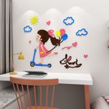  Tranh mica EPeBen dán tường nổi 3d hình Cô Bé Gái Lướt Scooter bóng bay nữ tính decor trang trí Phòng Cho Bé, Phòng Ngủ 