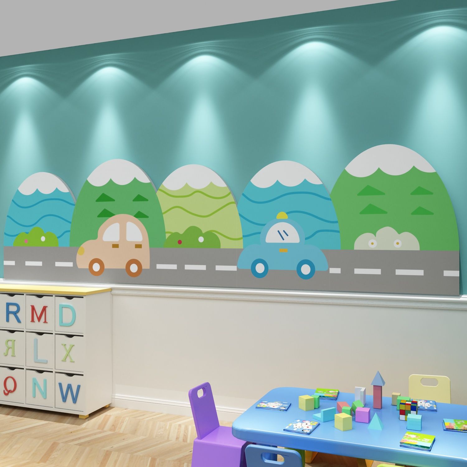  Tranh Fomex EPeBen dán tường nổi 3d Hình Ô tô đi trên cao tốc decor trang trí Phòng ngủ cho bé, Mầm Non, Phòng Khách 