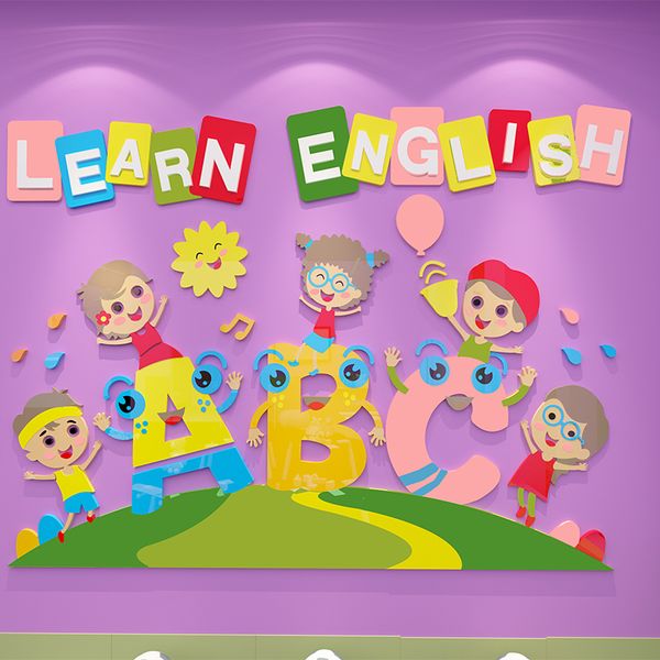  Tranh mica EPeBen dán tường nổi 3d hình Learn English decor trang trí Lớp Học Tiếng Anh, Mầm non 