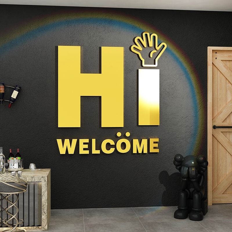  Tranh mica EPeBen dán tường nổi 3d hình Hi WelCome decor trang trí Dán Cửa Kính, Cửa Hàng 
