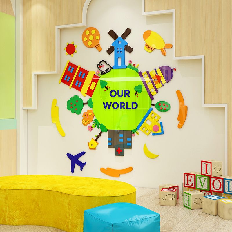  Tranh mica EPeBen dán tường nổi 3d hình trái đất our world, thế giới của bé, trang trí phòng cho bé, mầm non, mẫu giáo 