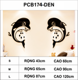  Tranh dán tường mica 3d decor khổ lớn hoạt hình hai chú cá heo xinh xắn 