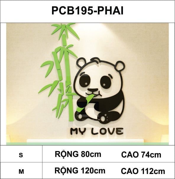  Tranh dán tường mica 3d decor khổ lớn chú gấu trúc măm măm 