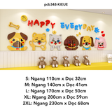  Tranh mica nổi 3d dán tường Các Con Vật chó mèo gà thỏ và Các Bé happy cats animal trang trí Mầm Non, Mẫu Giáo - EPeBen 