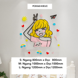  Tranh mica EPeBen dán tường nổi 3d hình Cô Bé Gái Lướt Scooter bóng bay nữ tính decor trang trí Phòng Cho Bé, Phòng Ngủ 