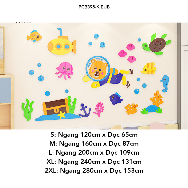  Tranh mica EPeBen dán tường nổi 3d Hình cá heo, kho báu decor trang trí Cửa hàng, Phòng cho bé, Phòng tắm, Mẫu giáo 