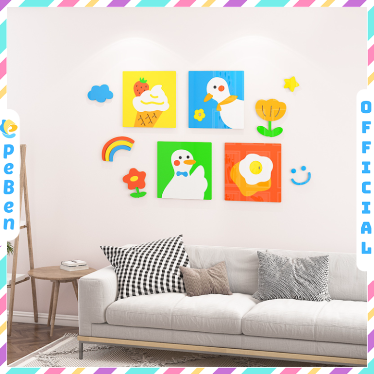  Tranh mica EPeBen dán tường nổi 3d hình Những chú vịt vui vẻ decor trang trí Cửa hàng, Phòng khách, Phòng ngủ cho bé 