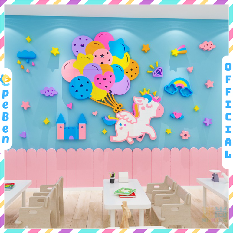  Tranh mica EPeBen dán tường nổi 3d hình Kỳ lân bay bổng decor trang trí Lớp học mầm non, Cửa hàng, Phòng ngủ cho bé 