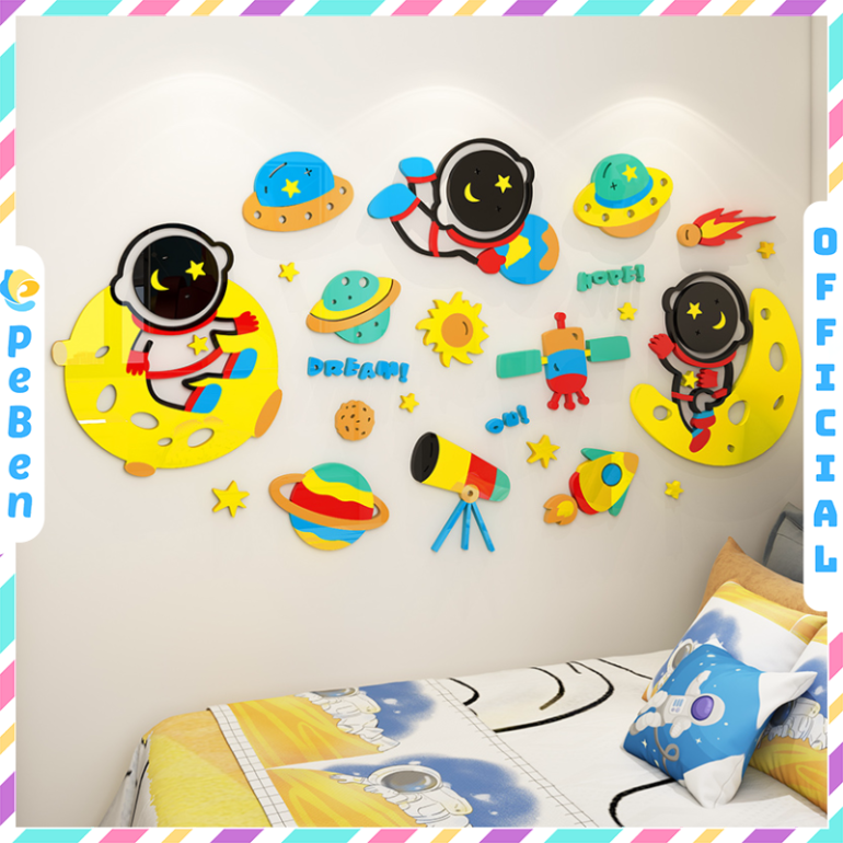  Tranh mica EPeBen dán tường nổi 3d hình Phi Hành Gia cùng hành tinh decor trang trí Phòng ngủ cho bé, Phòng học Mẫu giáo 