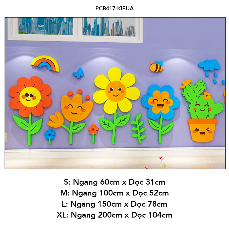  Tranh mica EPeBen dán tường nổi 3d hình Cây Hoa decor trang trí Phòng cho bé, Phòng học, Cầu thang lớp mẫu giáo, Chân Tường 