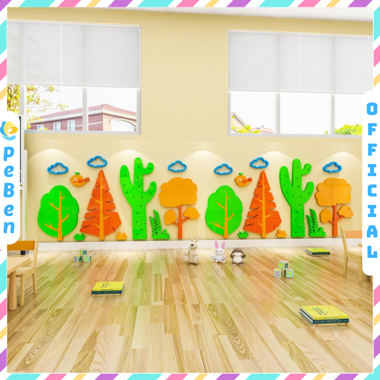  Tranh mica EPeBen dán tường nổi 3d hình Cây Hoa decor trang trí Phòng cho bé, Phòng học, Cầu thang lớp mẫu giáo, Chân Tường 