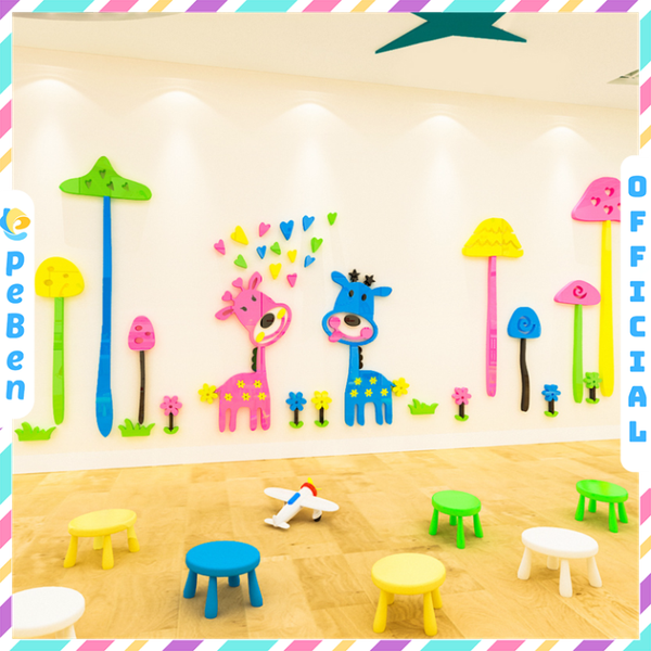  Tranh mica EPeBen dán tường nổi 3d hình Hành trình của hươu cao cổ decor trang trí Phòng ngủ cho bé, Lớp Học Mẫu giáo, Chân Tường 