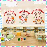  Tranh mica EPeBen dán tường nổi 3d Thỏ Welcome Happy trang trí Cửa Hàng, Quán Café, Shop Thời Trang 