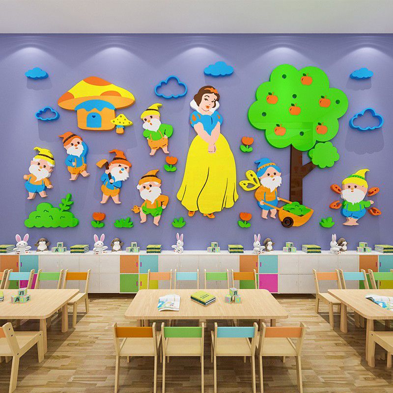  Tranh mica EPeBen dán tường nổi 3d hình Nàng bạch tuyết và bảy chú lùn decor trang trí Phòng ngủ cho bé, Lớp Học Mầm non 