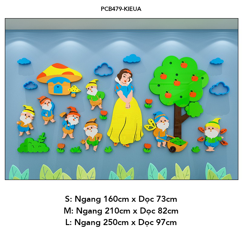  Tranh mica EPeBen dán tường nổi 3d hình Nàng bạch tuyết và bảy chú lùn decor trang trí Phòng ngủ cho bé, Lớp Học Mầm non 