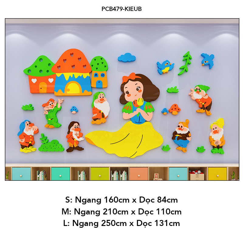  Tranh mica EPeBen dán tường nổi 3d hình Nàng bạch tuyết và bảy chú lùn decor trang trí Phòng ngủ cho bé, Lớp Học Mầm non 