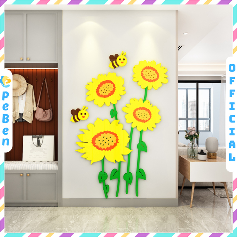  Tranh mica EPeBen dán tường nổi 3d hình Cánh đồng hoa hướng dương decor trang trí Phòng ngủ cho bé, Lớp Học Mẫu giáo, Chân Tường 